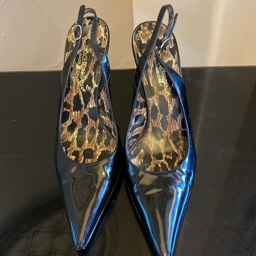 Dolce Gabbana- Size 6 1/2 Black Patent Leather Heels- Chic inside soles.